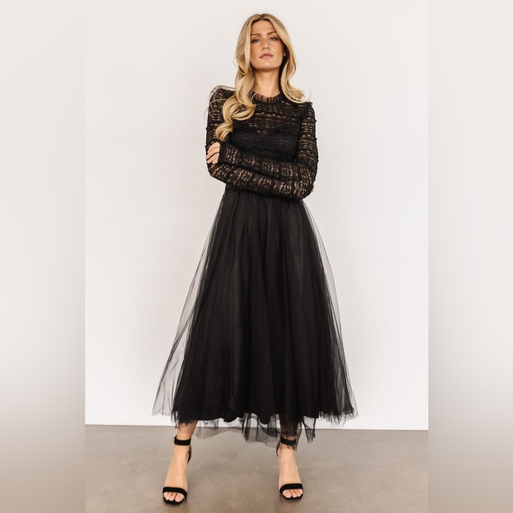 Petal & Pup Black Lace Midi Dress